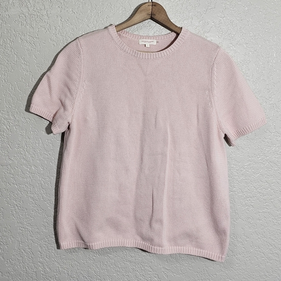 Demylee New York Solid Pink Cotton Knit Short Sleeve Sweater - Picture 1 of 4